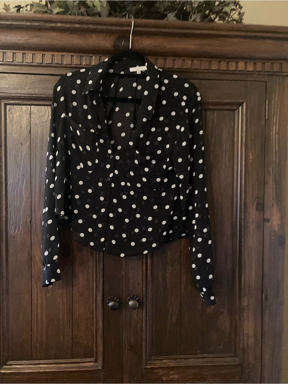 Z Supply Black Button-Down Shirt with White Polka Dots